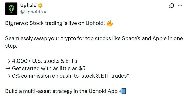 Crypto to SpaceX, Apple in One Step: Uphold Adds 4,000+ Stocks and ETFs