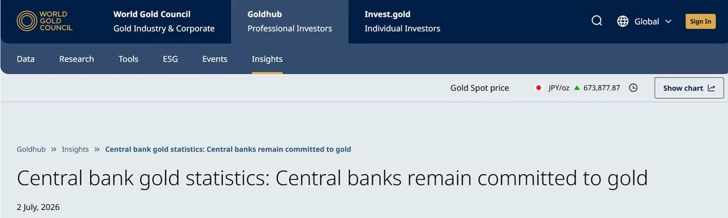 Announcement from the World Gold Council regarding Central Banks' commitment to holding gold.