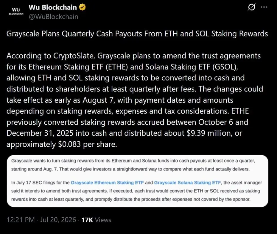 Grayscale update on its ETH and SOL filings