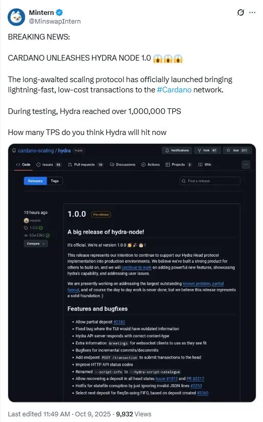 Cardano, ZK Evolutionu teşvik etme bağlamında Hydra Node 1.0ı başlattı