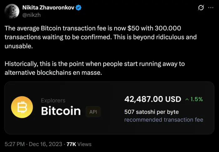bitcoin transaction fees post on x.