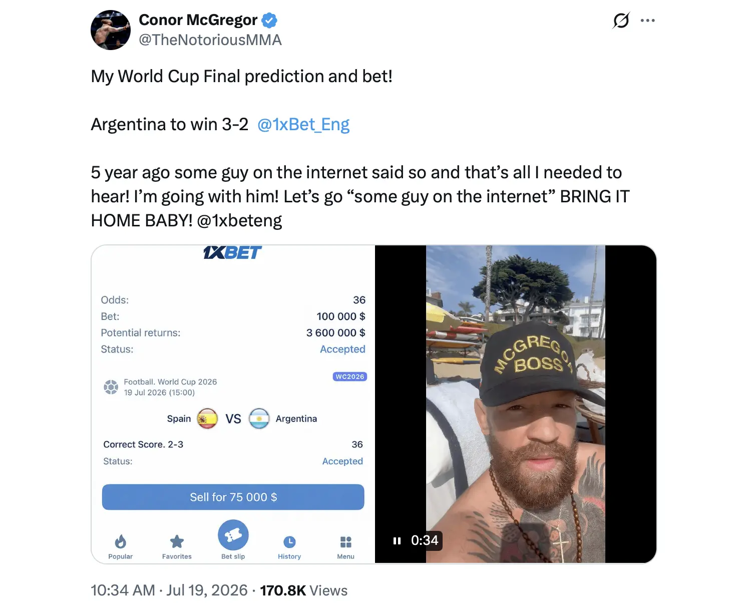 Conor McGregor's X post screenshot.