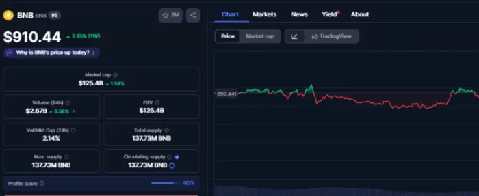$BNB’s chart performance on CoinMarketCap.