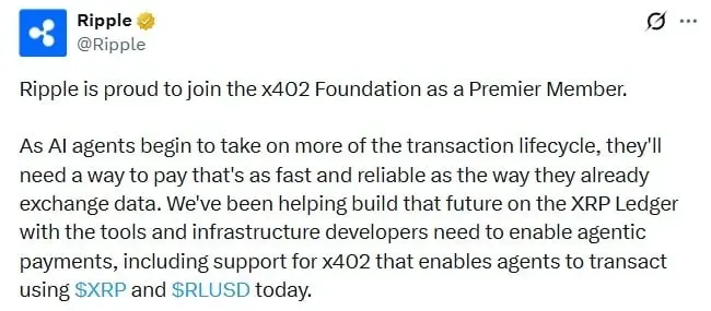 XRP Enters AI Agent Payments Push as Ripple Joins x402 Foundation