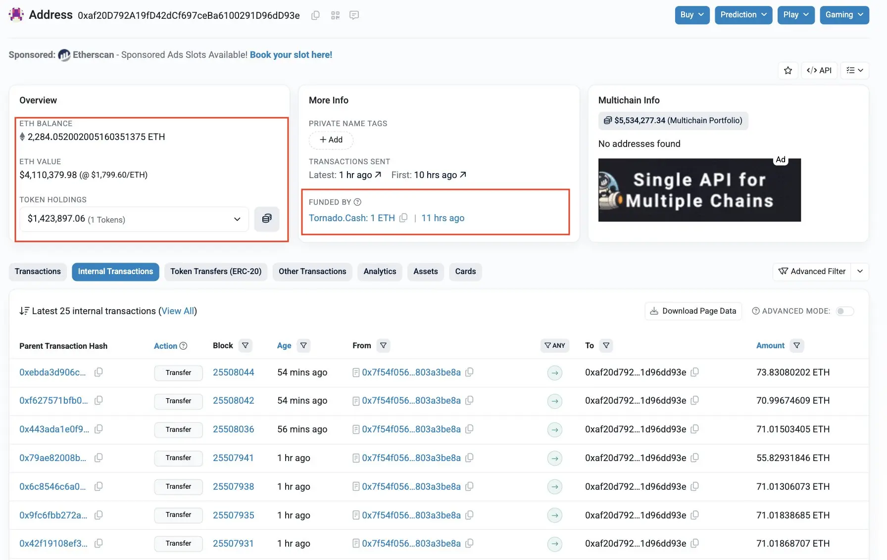 Onchain data showing the funds compromised in the exploit being moved.
