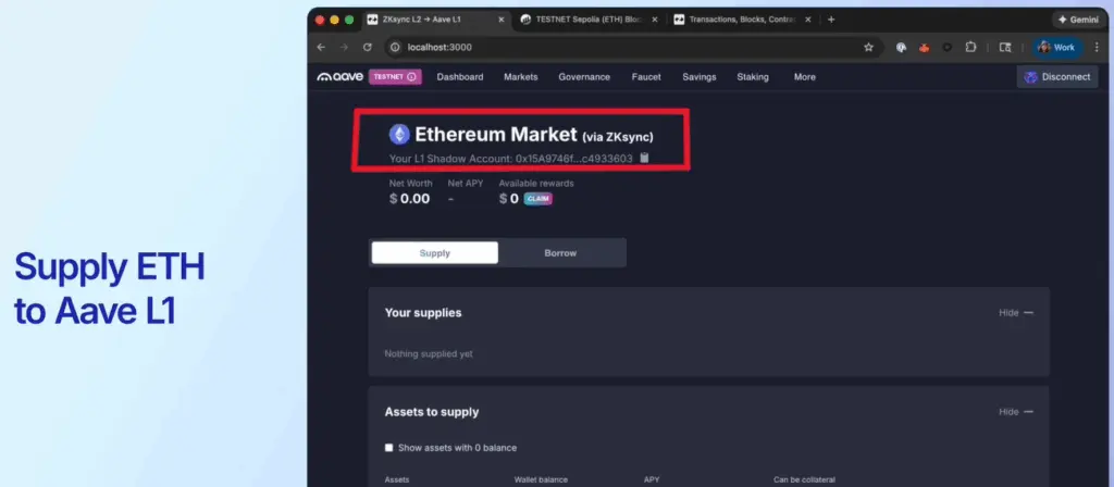 Interfaz de Aave, un protocolo DeFi de Ethereum.
