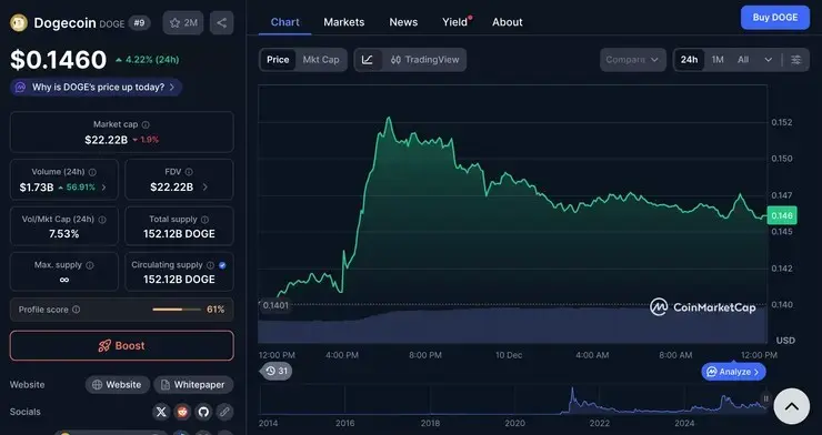 Doge coin cena december 2025