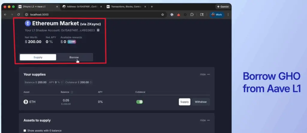 Interfaz de Aave, en la que un usuario pide un prestamo de la stablecoin GHO.