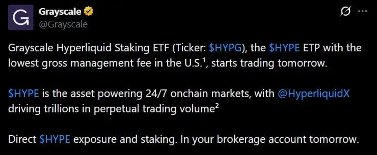 L'ETF de staking Hyperliquid de Grayscale fait ses débuts avec la plus faible commission aux États-Unis à 0,29 %