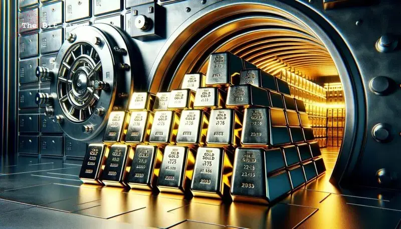 Золотые слитки, вытекающие из открытой банковской ячейки