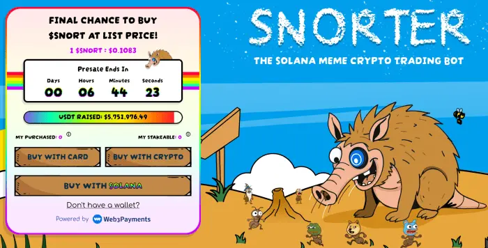 Snorter Token ($SNORT) geri sayım widgetı web sitesinden.