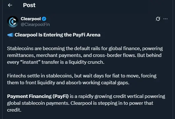 Tweet by ClearpoolFin