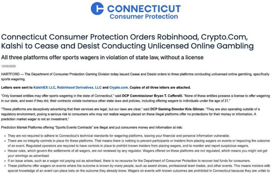 Connecticut regulatory action