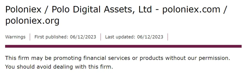 British FCA adds Poloniex to warning list, says exchange offers services without permission - 1