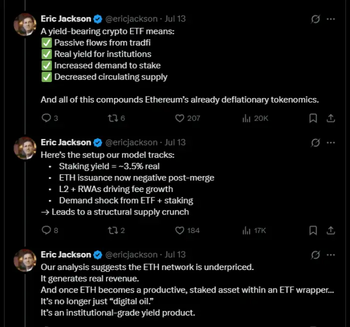 Eric Jackson X post expliquant les ETF Ethereum