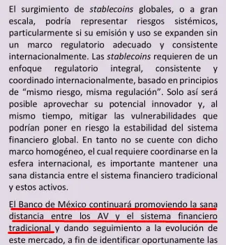 Una captura del informe publicado por el Banco de México en el que menciona a las criptomonedas.