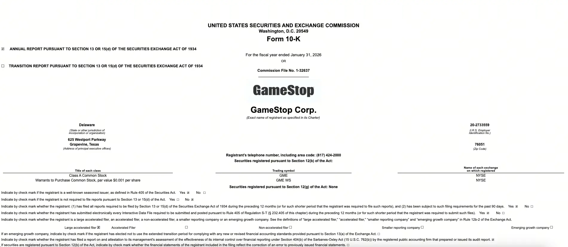 GameStop年度報告