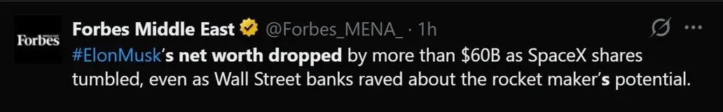 Forbes tweet discussing Musk's net worth.