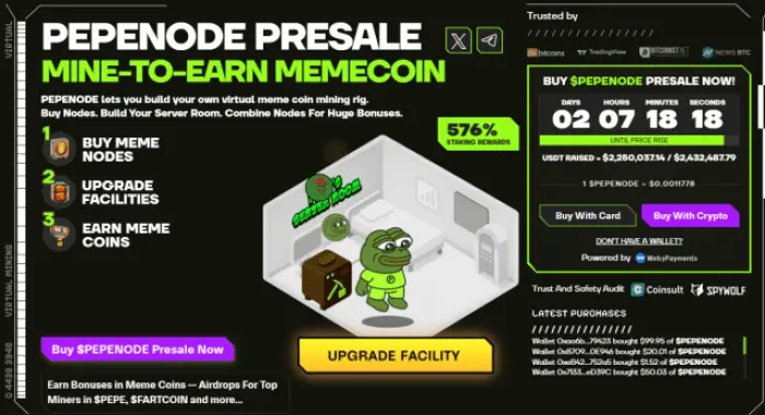 PEPENODE’s mining ecosystem and presale numbers.