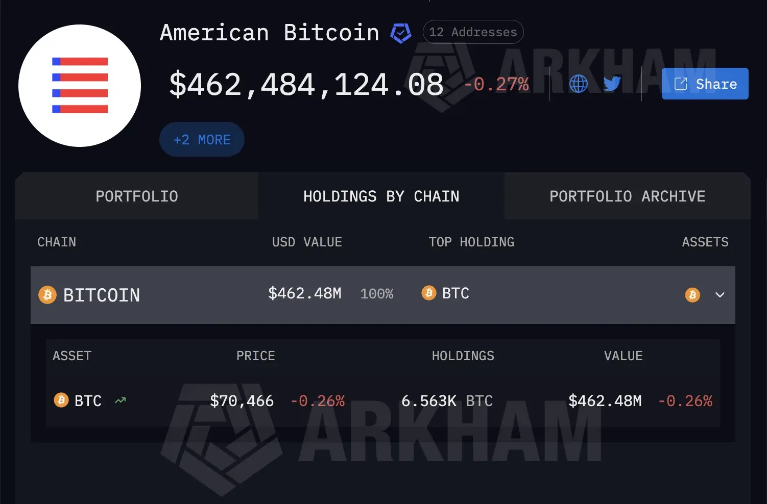 American Bitcoin Portfolio | Source: Arkham