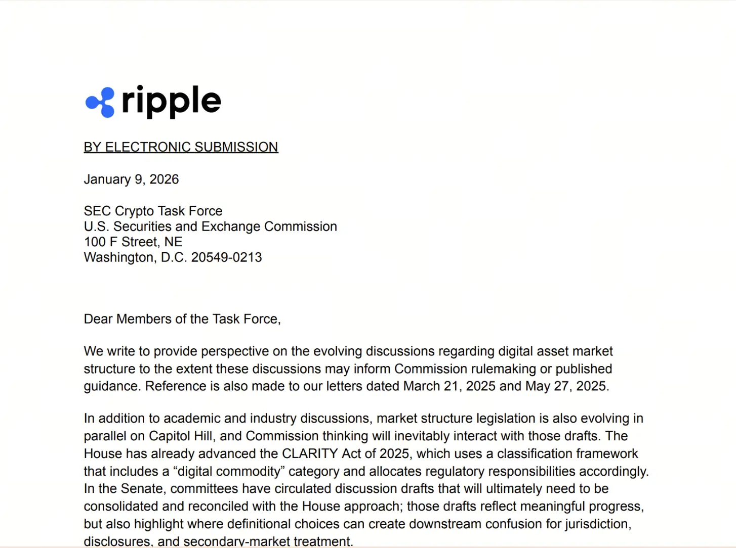 Ripple致函SEC