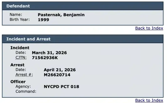 Benjamin Pasternak刑事指控