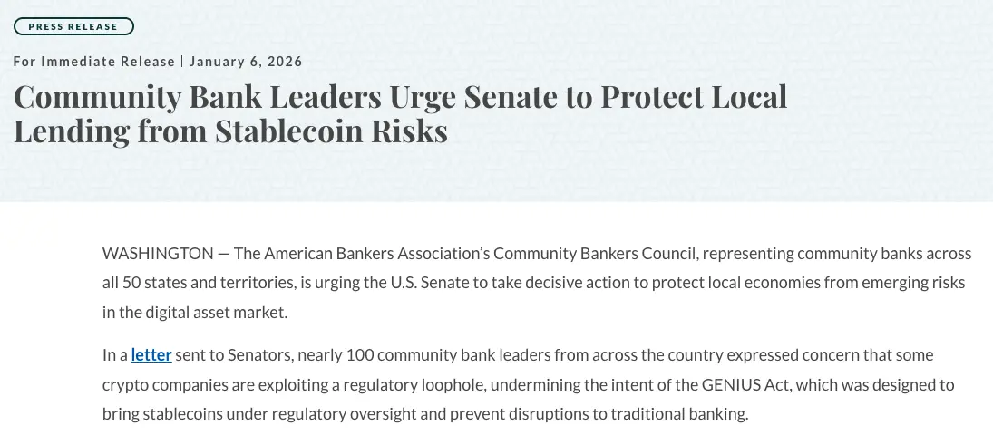 美國銀行協會警告穩定幣風險
