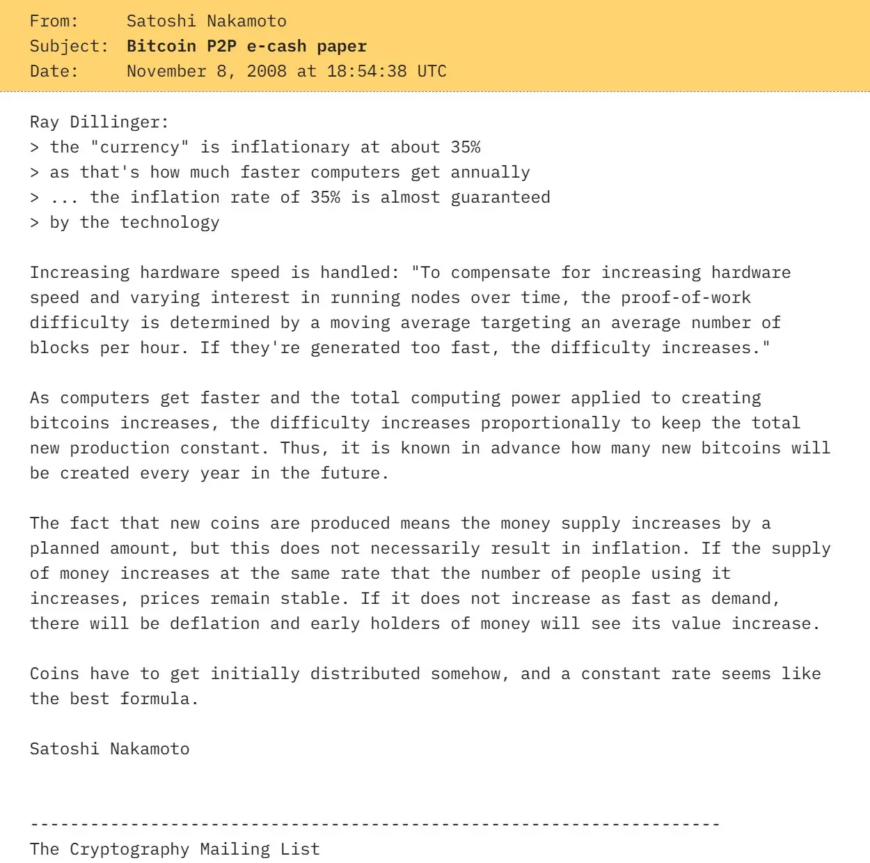 Email de Satoshi Nakamoto
