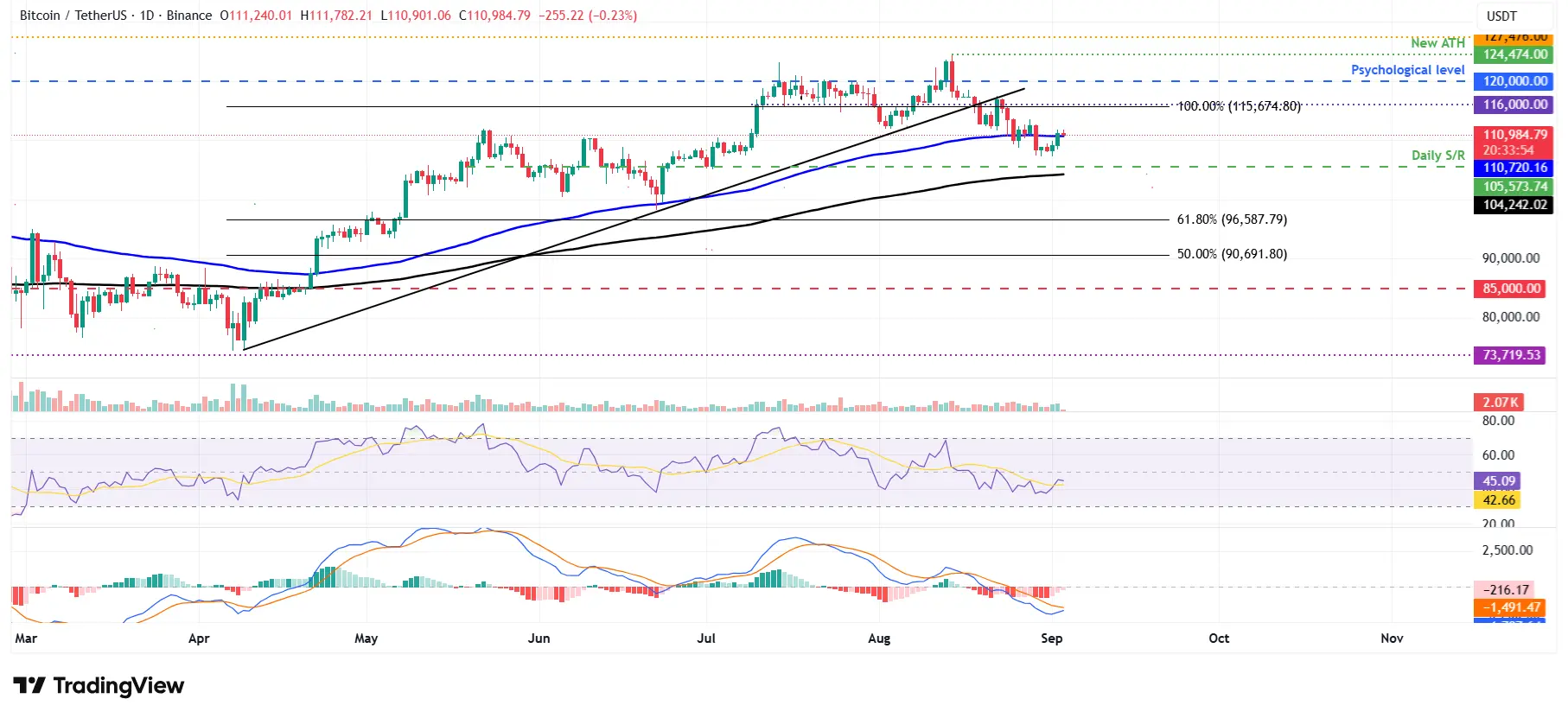 BTC/USDT graphique journalier