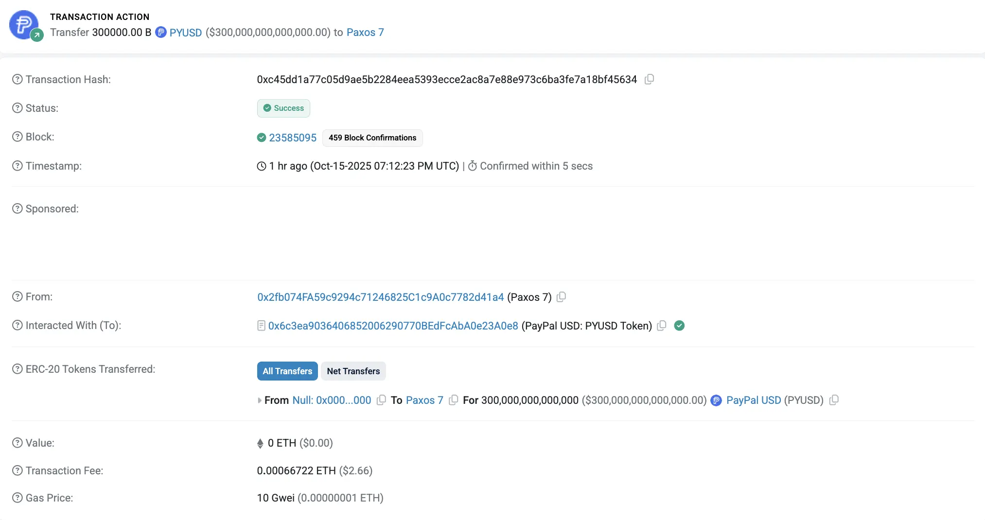 Paxos 鑄造 300 萬億 PYUSD 並銷毀