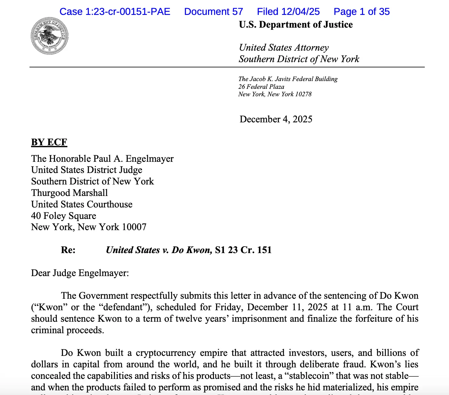 Luna創辦人Do Kwon量刑建議