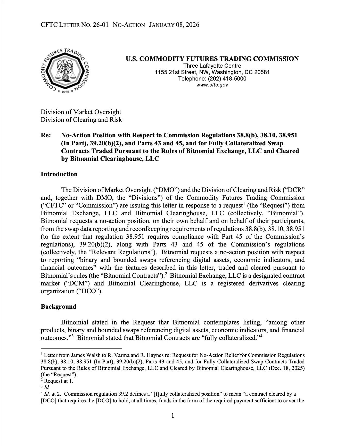 CFTC豁免Bitnomial報告義務