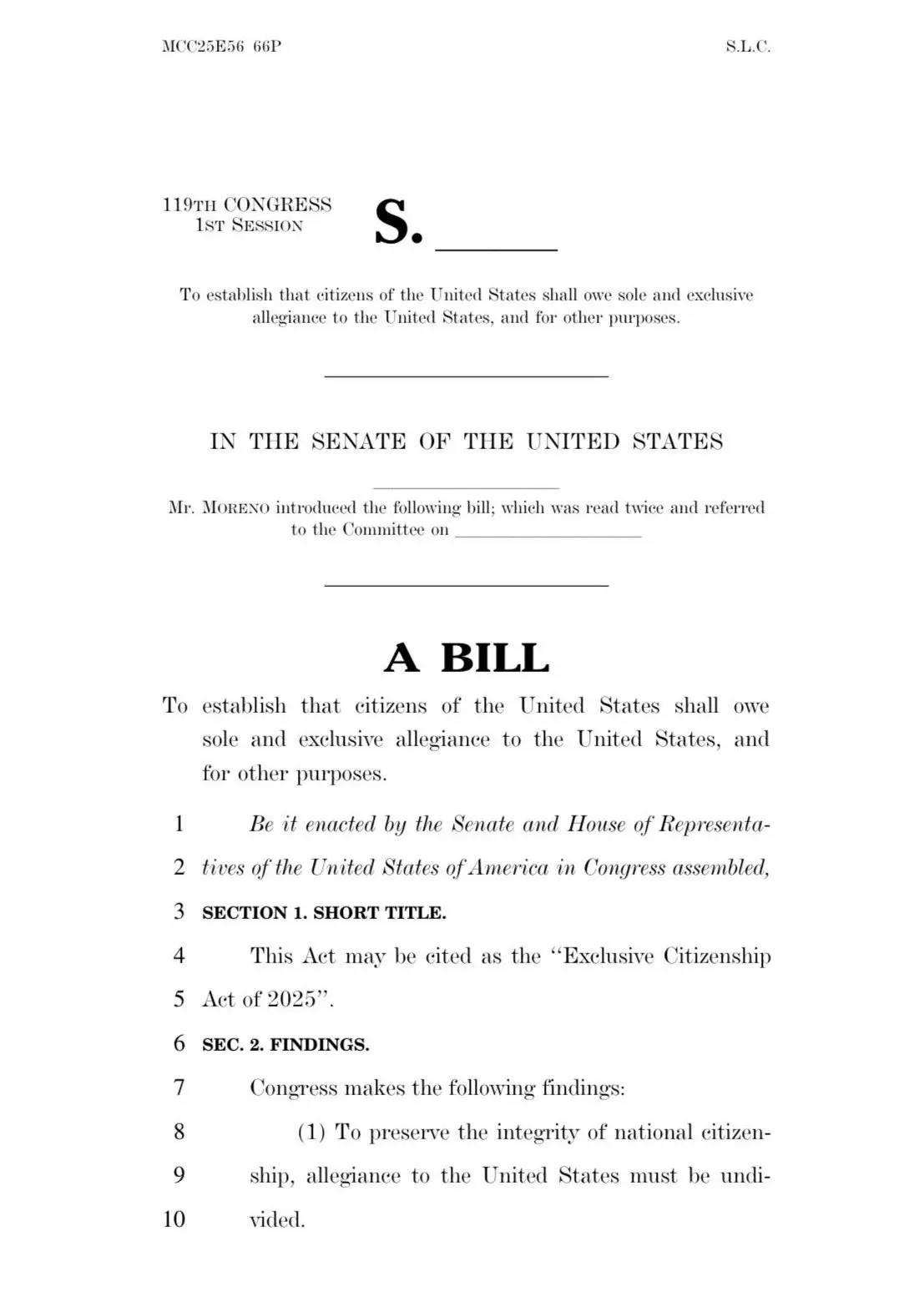 美國獨家公民身份法案