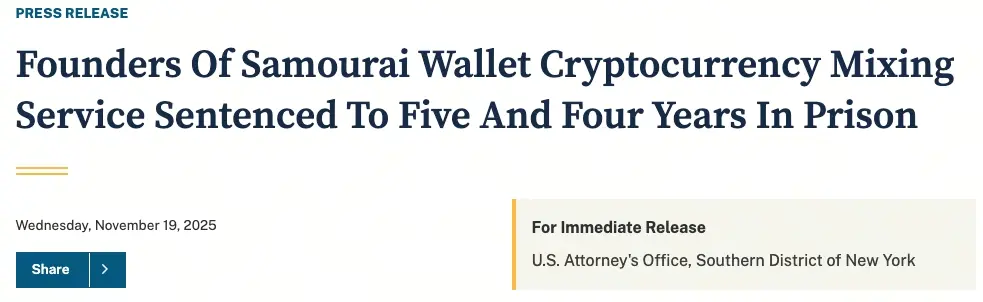 Samourai Wallet founder sentenced