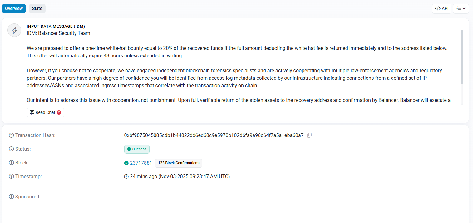 Balancer 白帽賞金追回資金