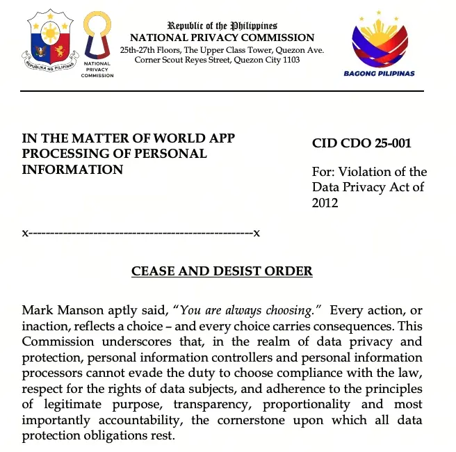 菲律賓禁止World App