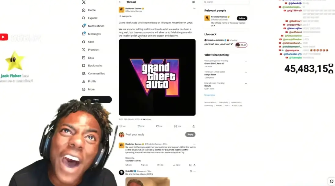 iShowSpeed, GTA6nın ertelenmesi nedeniyle çöküş