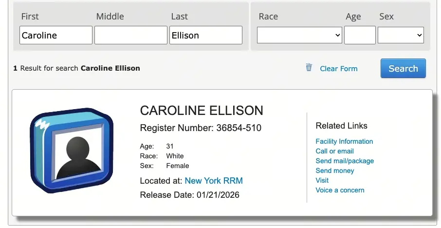 Caroline Ellison Early Release