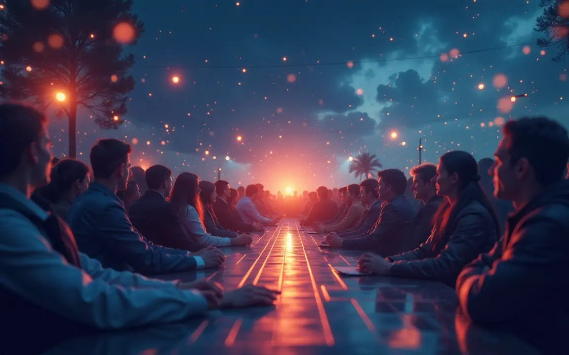 A Happy Community Gazing at Sunrise