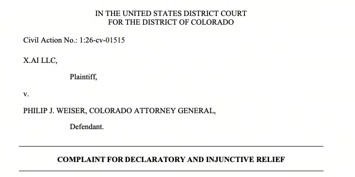 xAI起訴科羅拉多州