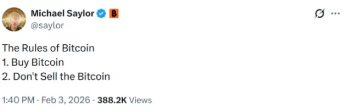 Saylor's X post about not selling $BTC.