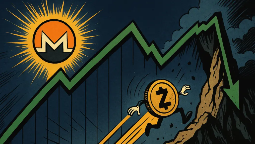 Un gráfico de criptomonedas se convierte en una montaña para Monero y en un barranco para Zcash.