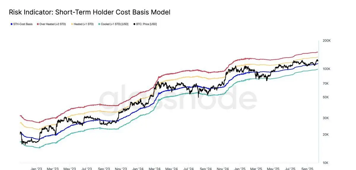 BTC short-term holder cost basis vs. price