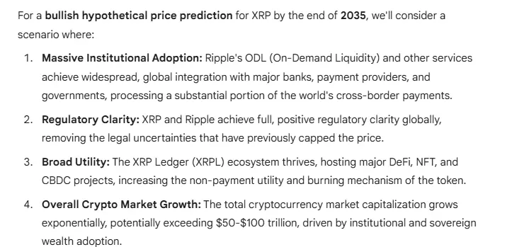 Dự đoán giá XRP cho năm 2035 | Google Gemini