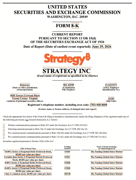 Strategy 8-K公告