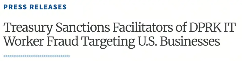 美財政部制裁北韓IT人員