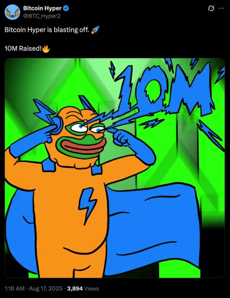 bitcoin hyper $10M post on X.