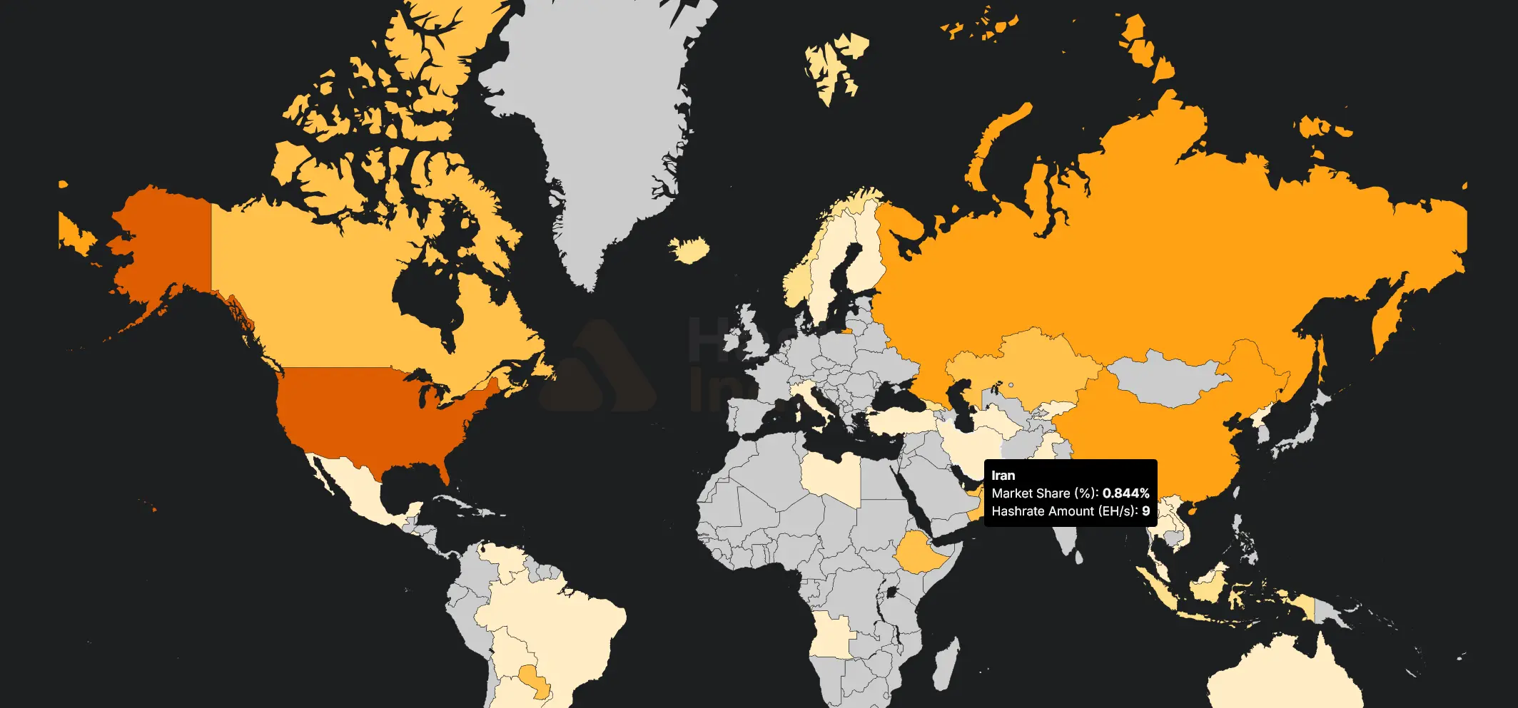 Global Bitcoin Mining Hashrate Map