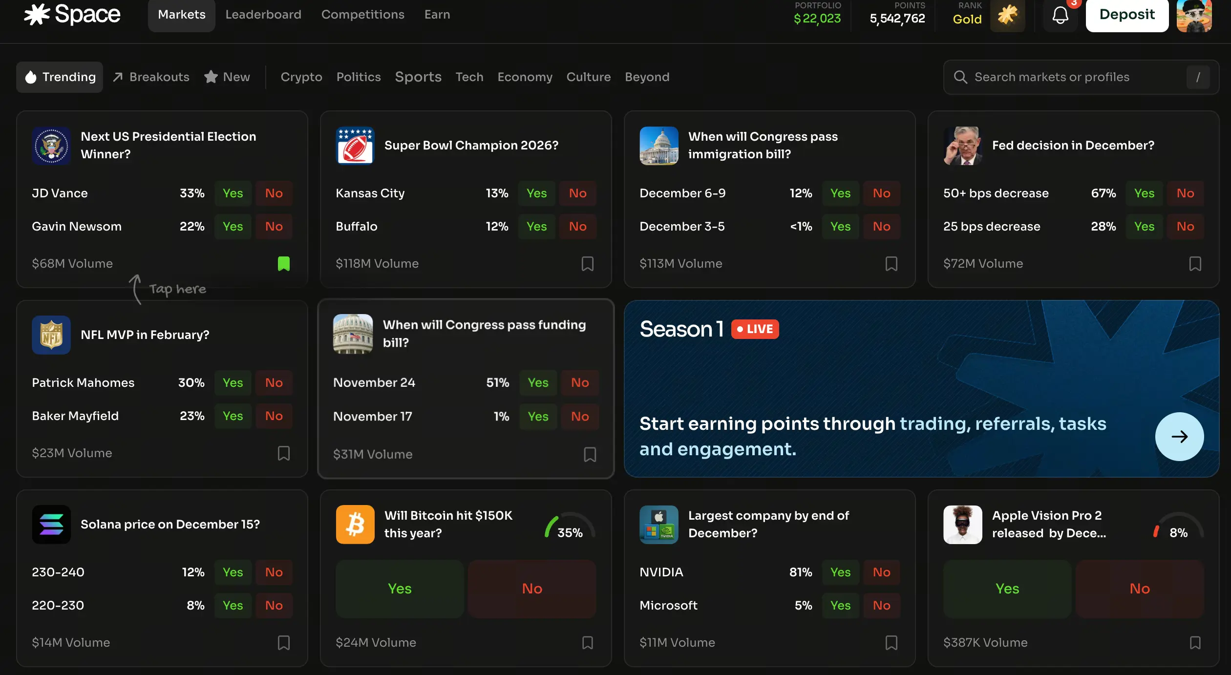 Space prediction market