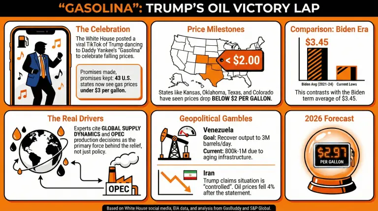 White House's Oil Gambit Pays Dividends: Trump's 'Gasolina' Viral Video Celebrates Low Gas Prices